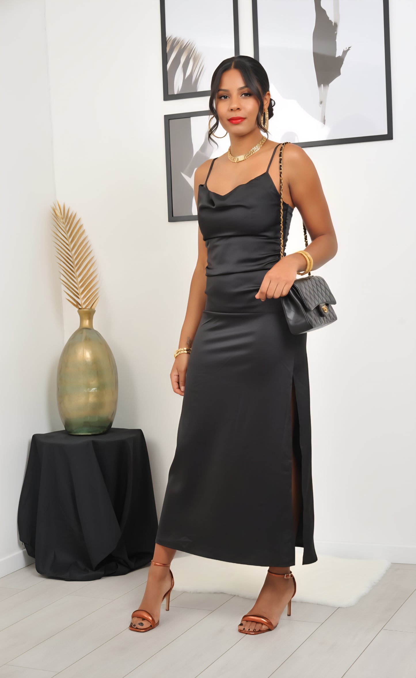 CELEBRIAN Robe longue habillée noire chic