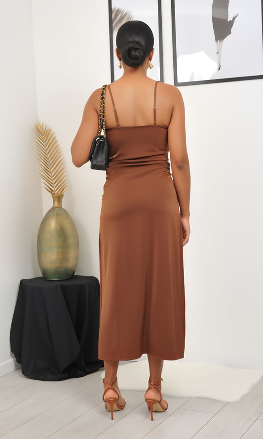 CELEBRIAN Robe longue habillée marron chic