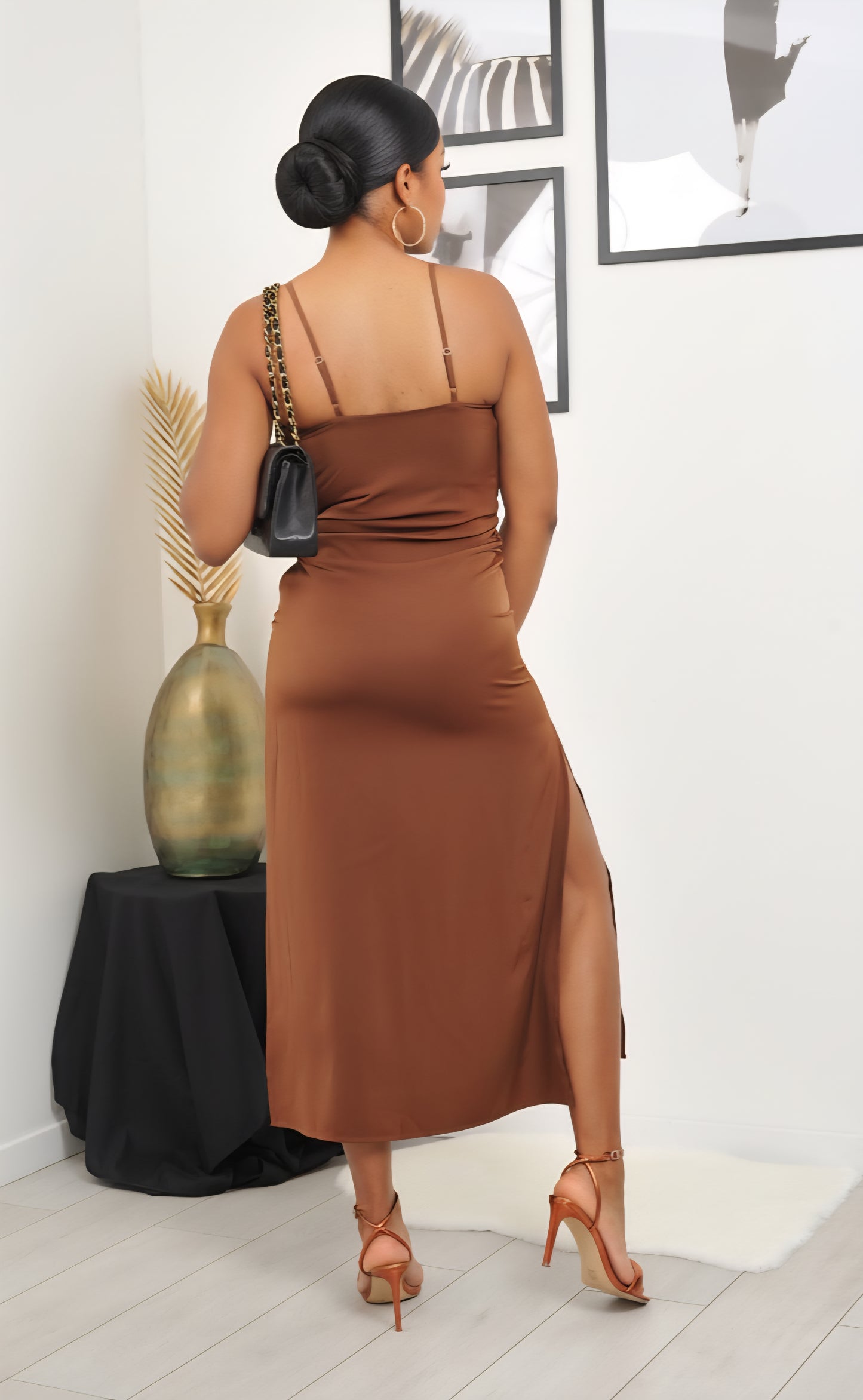 CELEBRIAN Robe longue habillée marron chic