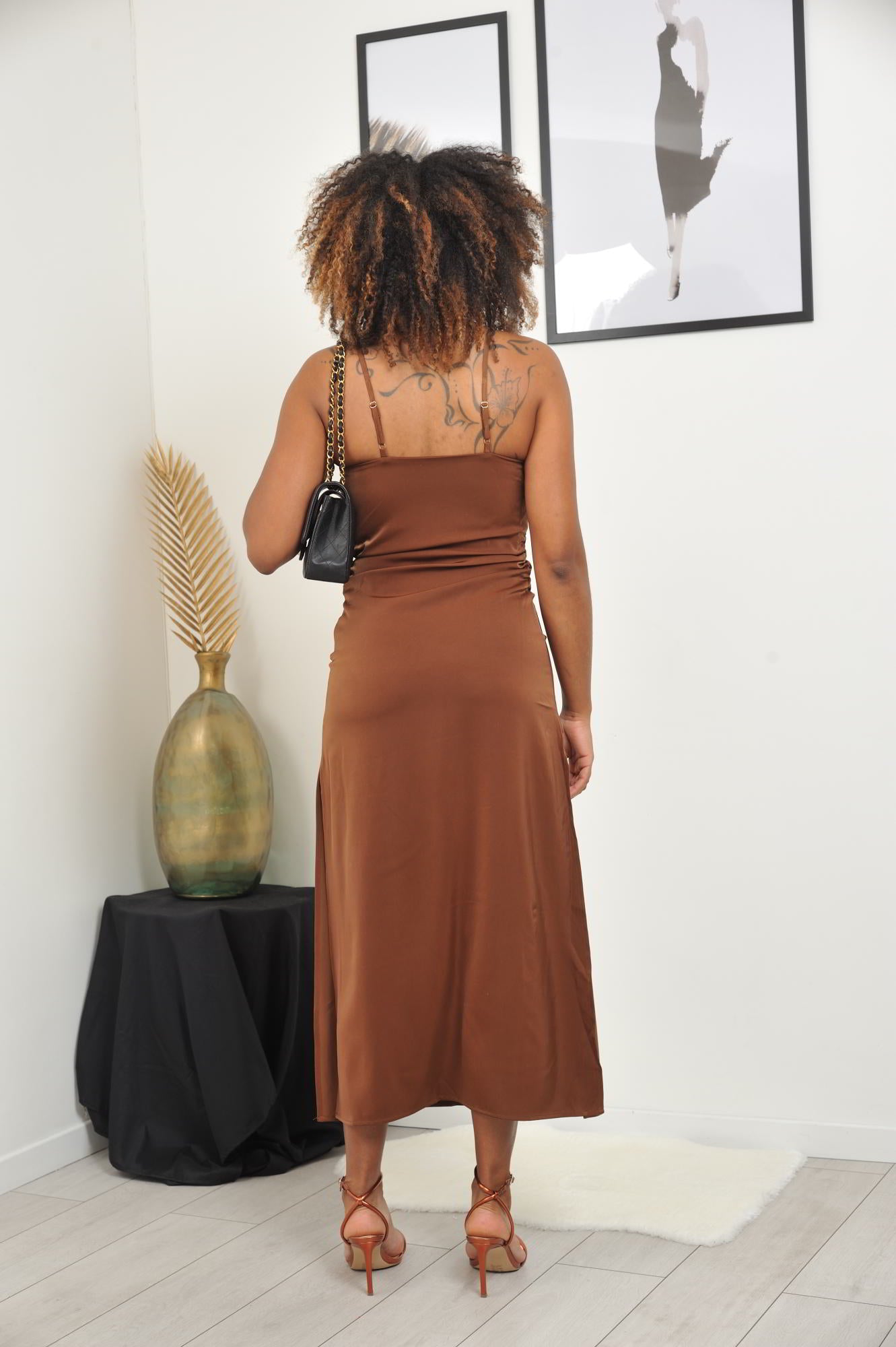 CELEBRIAN Robe longue habillée marron chic