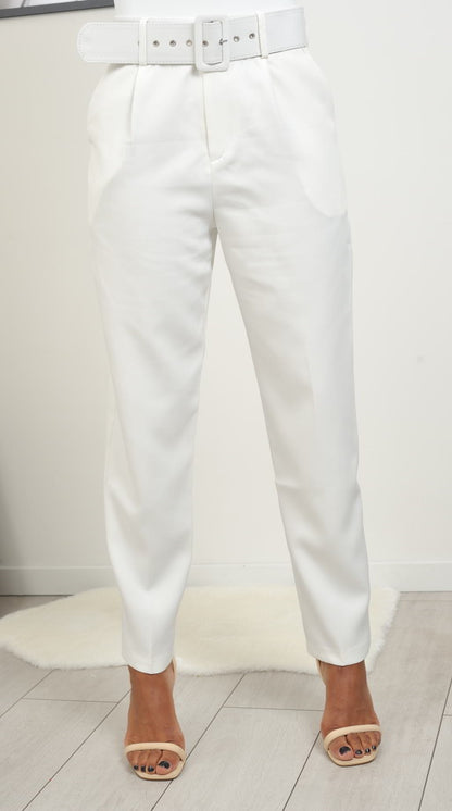 VIDIA Pantalon blanc classique taille haute ceinturé