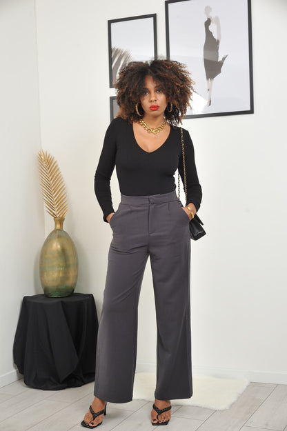 CORAL Pantalon droit jambes larges gris