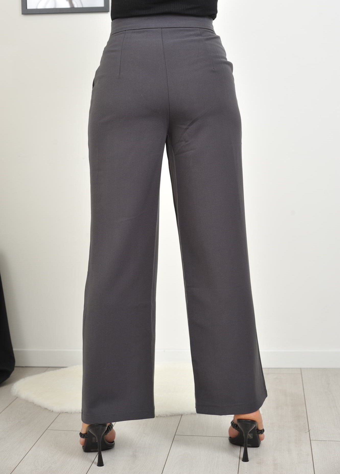 CORAL Pantalon droit jambes larges gris